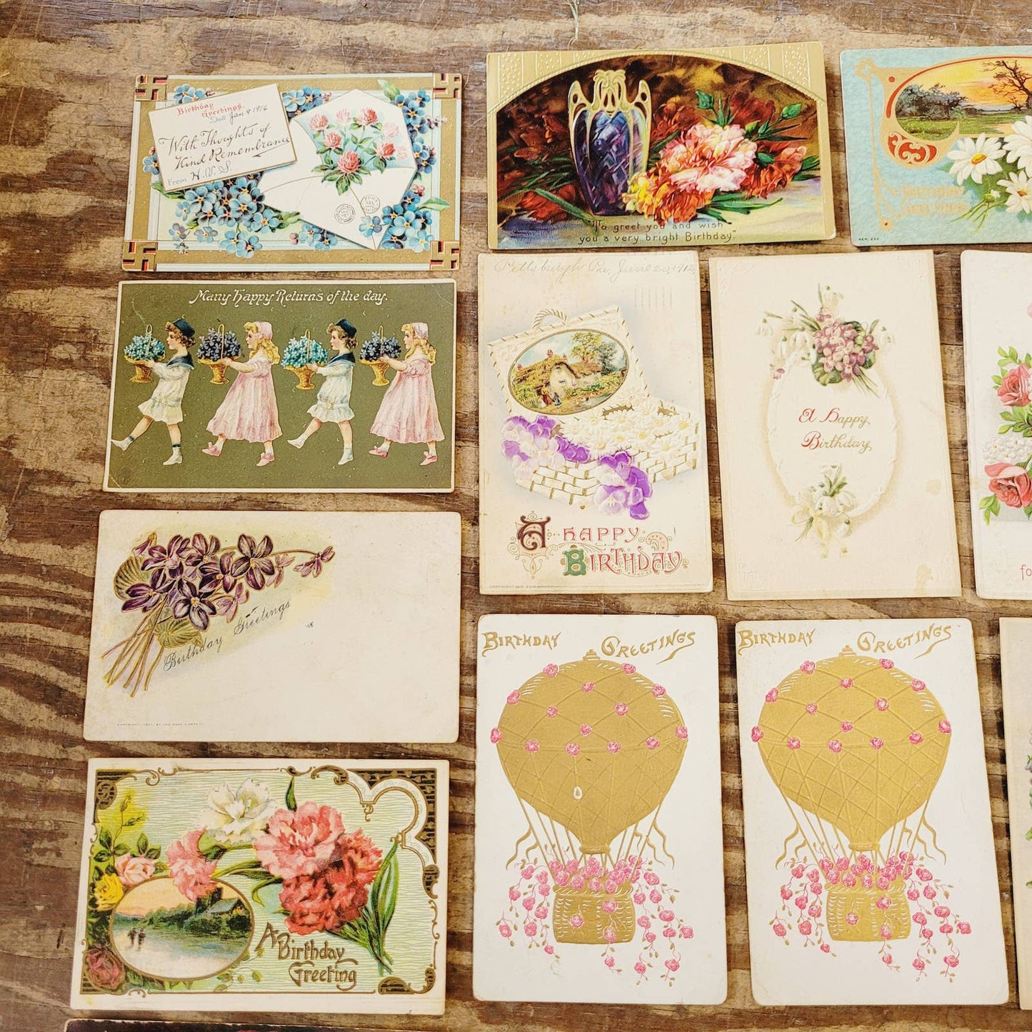 Lot of 22 Antique Postcards Early 1900's Floral Embossed Birthday