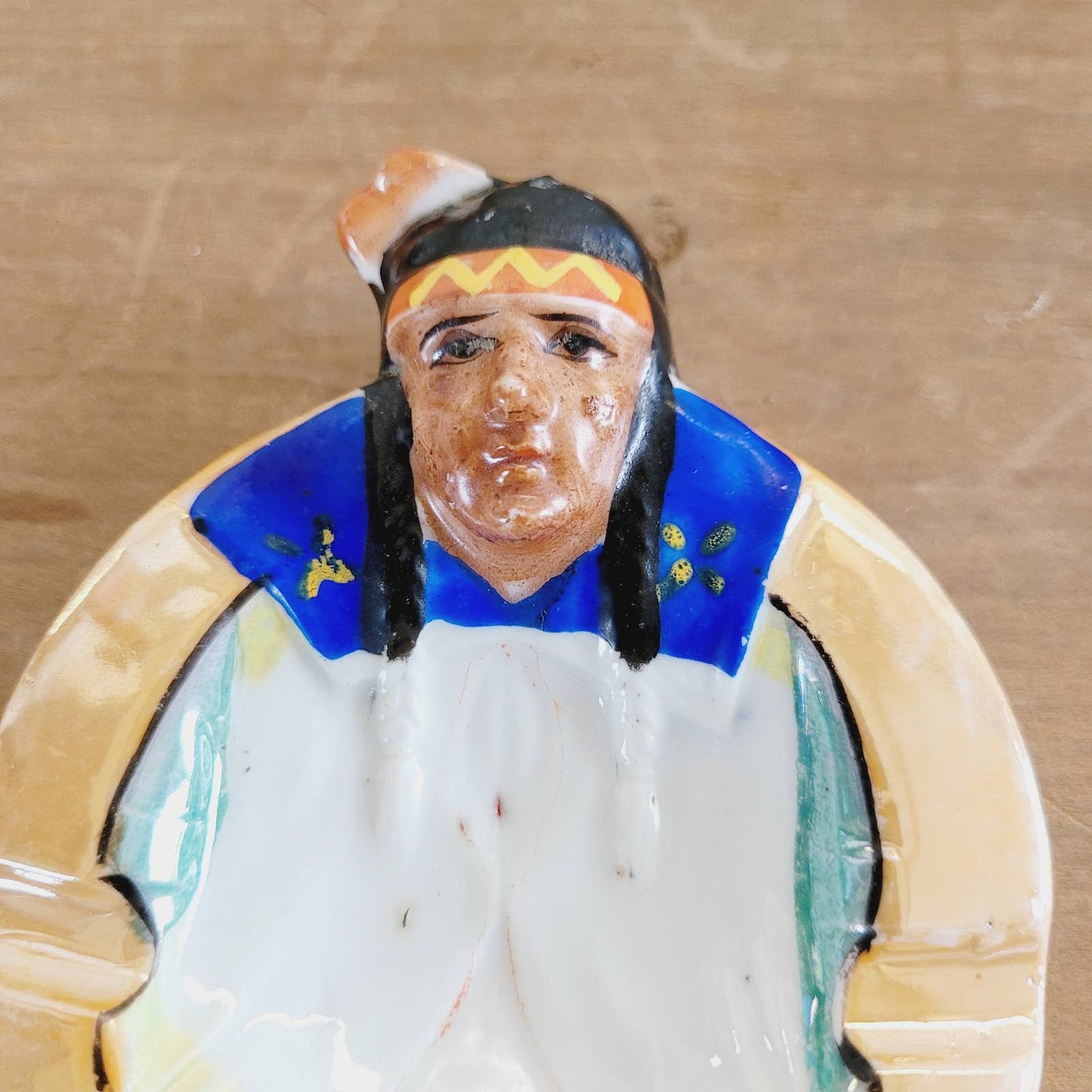 Vintage Lusterware Native American Indian Ashtray