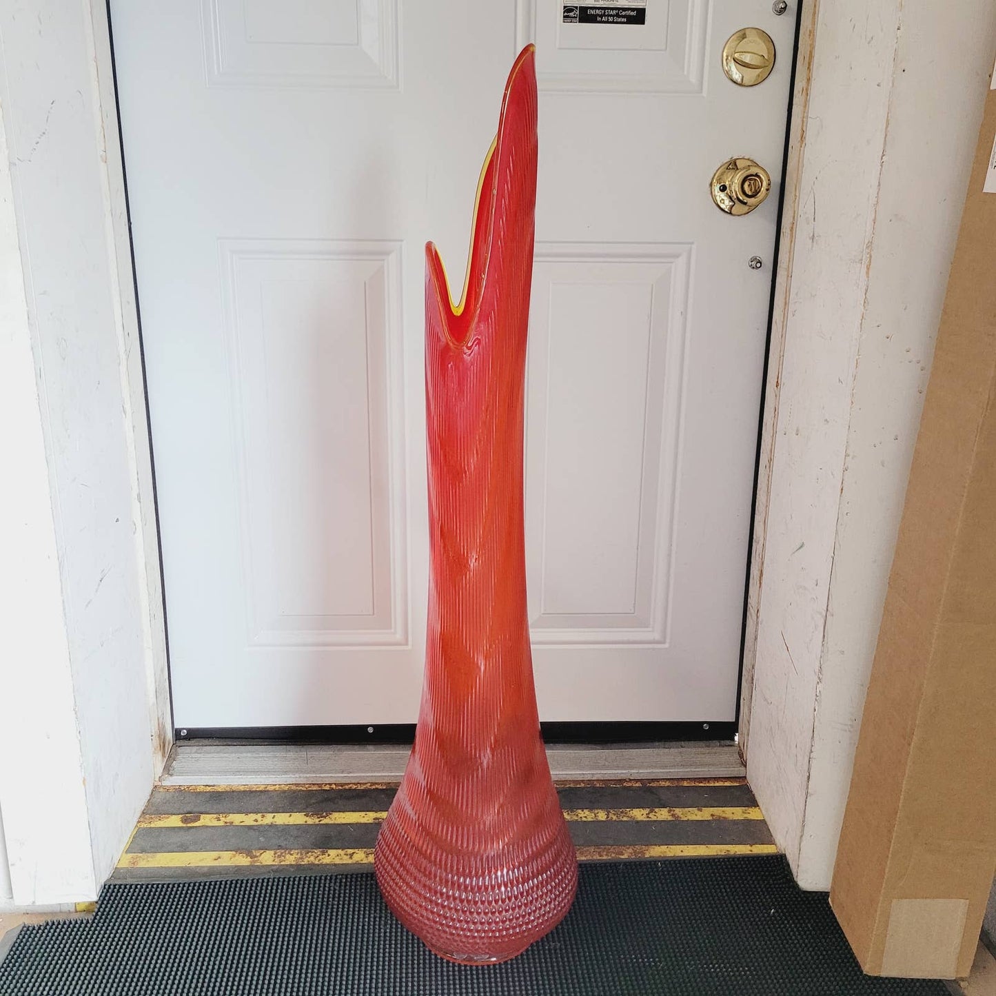 Mid Century 34" LE SMITH Swung Floor Vase Nubby Butt Tangerine AMBERINA