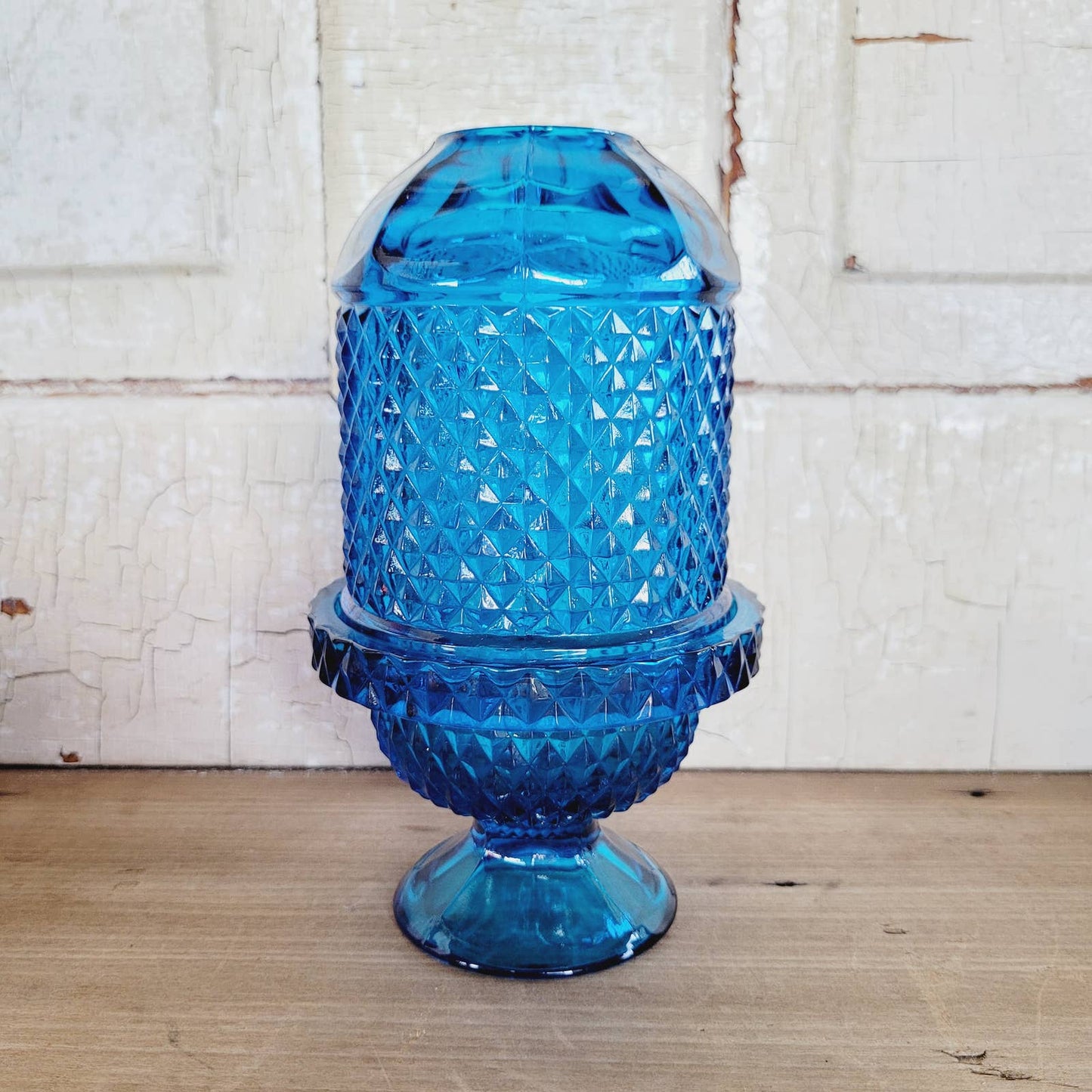 Vintage Viking Glass Blue Diamond Point Fairy Lamp