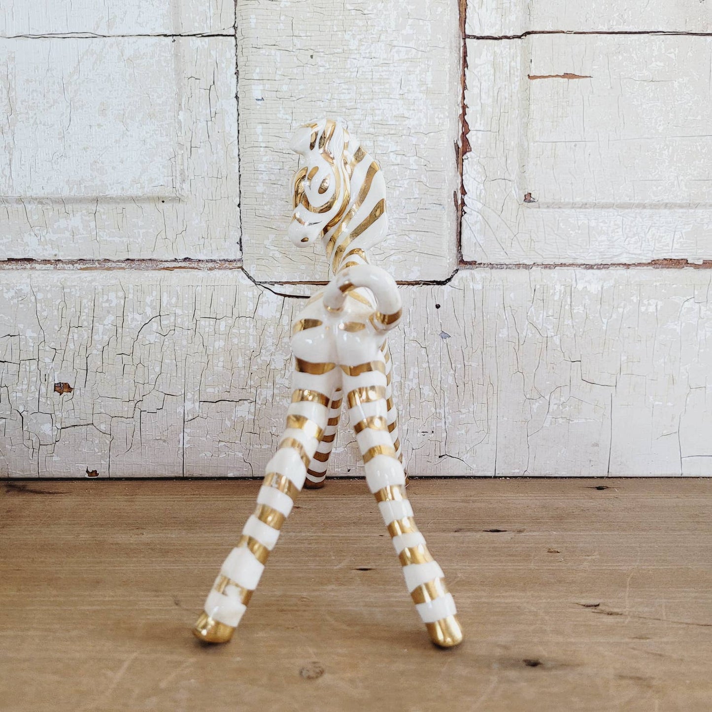 Vintage Gold Striped Zebra Figurine MCM
