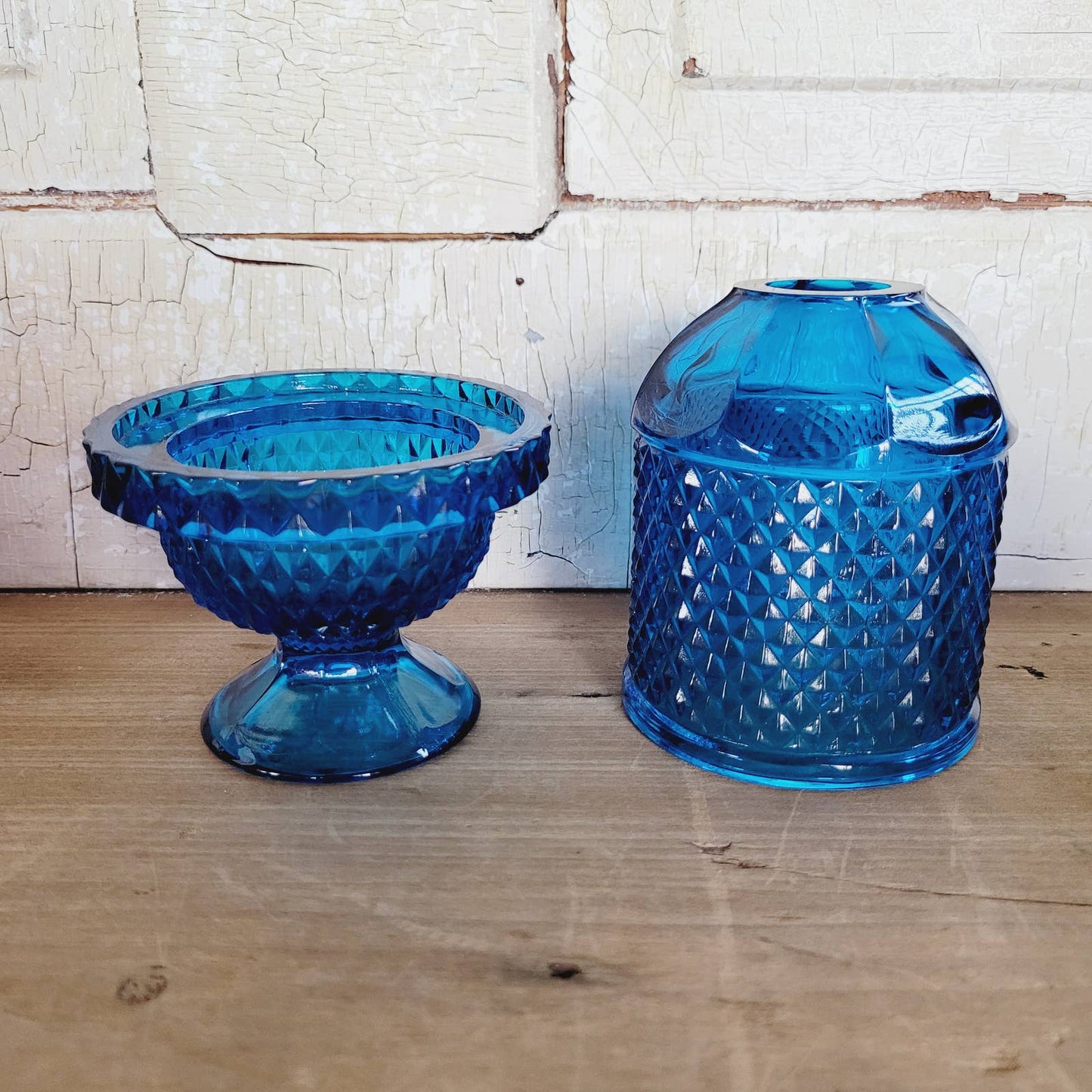Vintage Viking Glass Blue Diamond Point Fairy Lamp