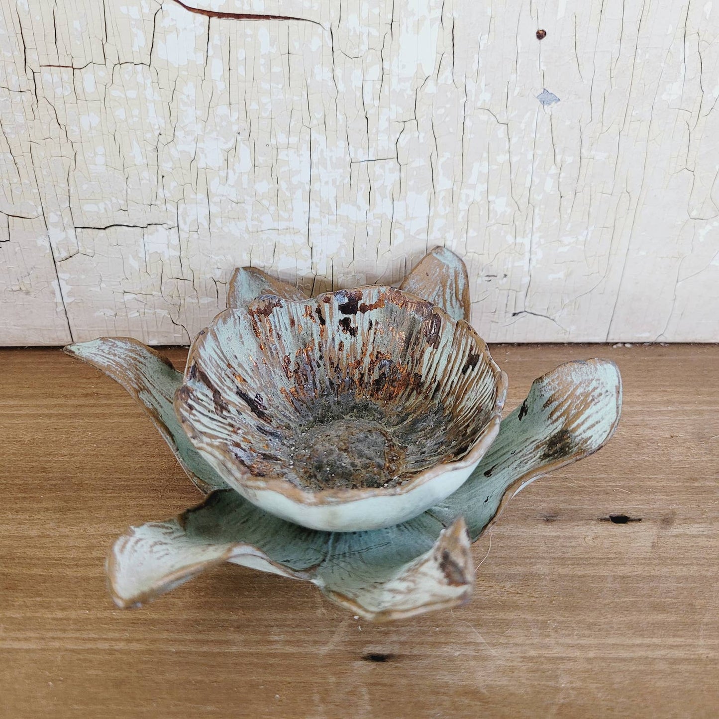 McCLELLAND BARCLAY Bronze and Green Plated Metal Flower Dish