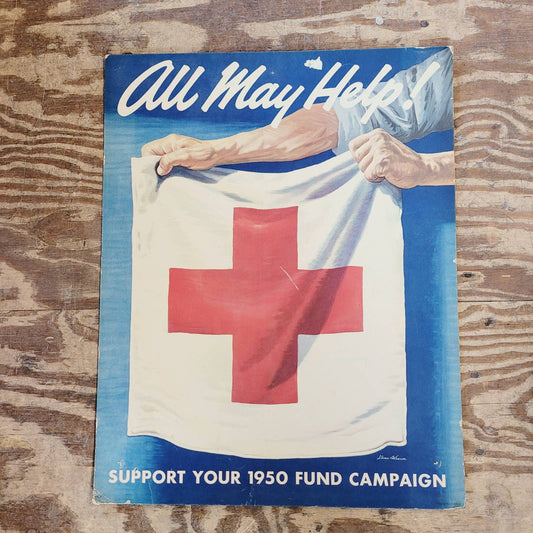 1950 WWII All May Help! Red Cross War Fund Poster Original