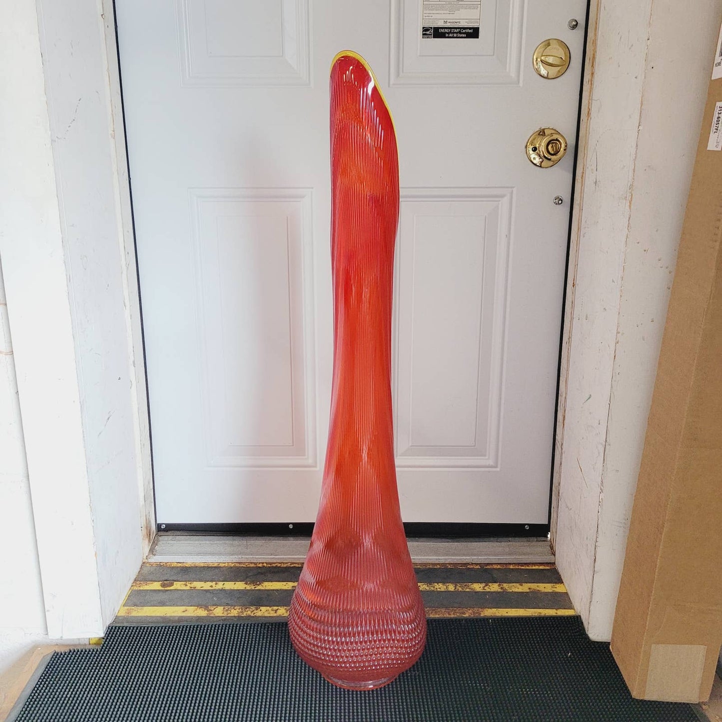 Mid Century 34" LE SMITH Swung Floor Vase Nubby Butt Tangerine AMBERINA