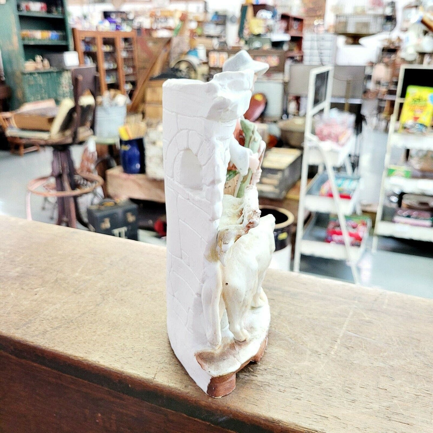 Late 1800s Carl Schneider German Bisque Figurine Vase Boy and Mule
