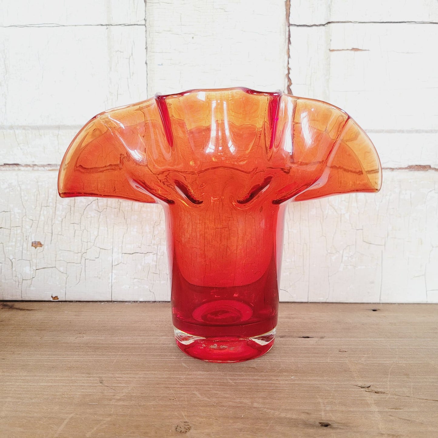 Vintage Fan Vase Red and Orange