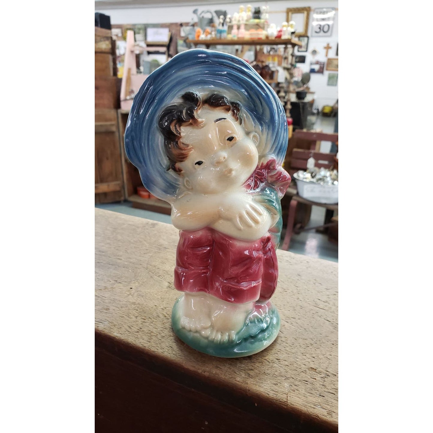 Vintage Whistling Boy Planter 8" Tall with Royal Copley Charm