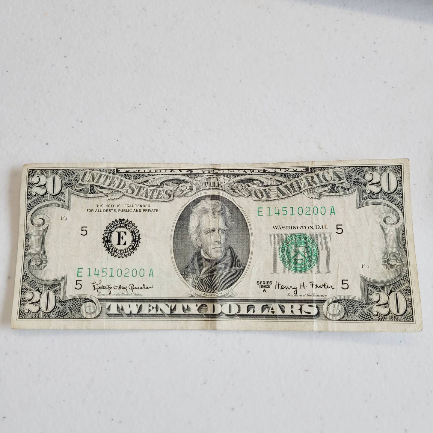 1963 A $20 Twenty Dollar Bill Currency E