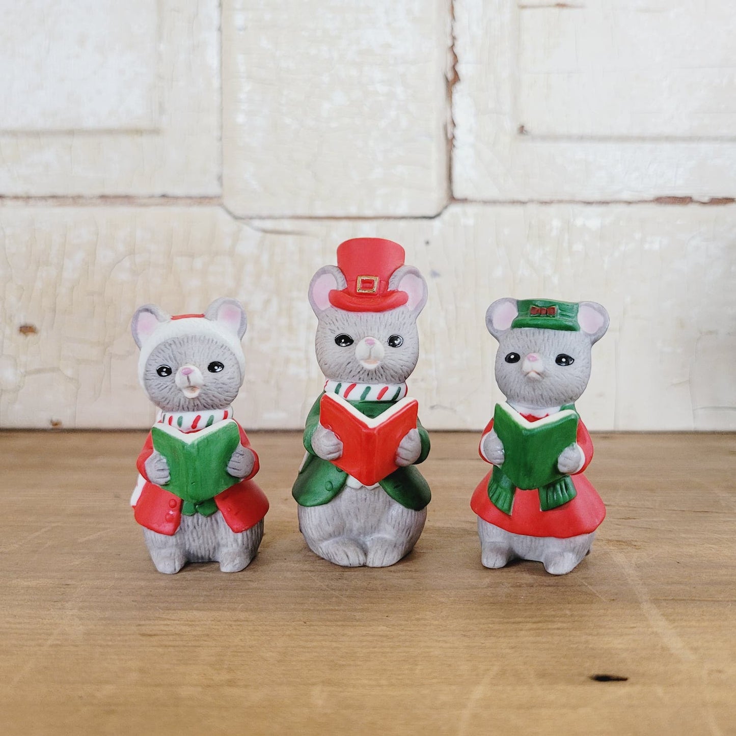 3 Vintage Lefton Frisky Friends Mouse Carolers 04713