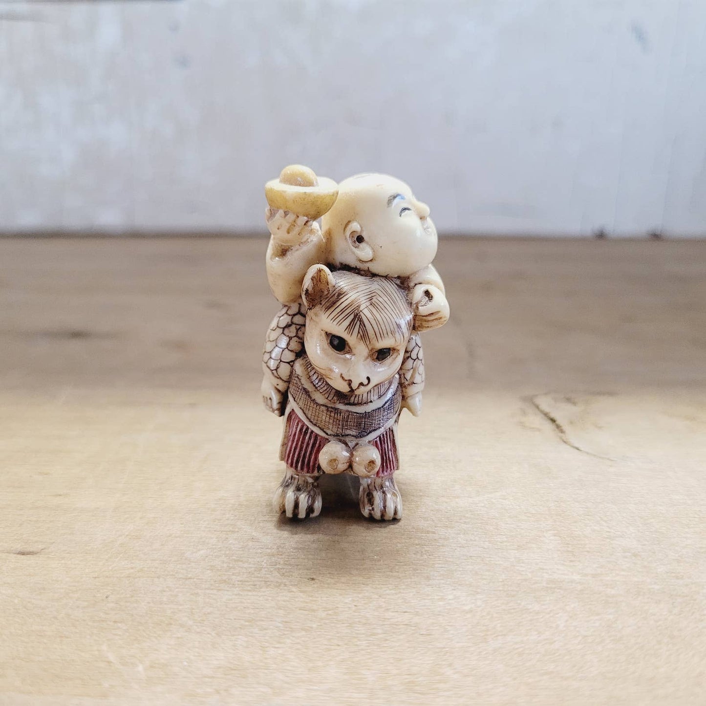 Japanese Antique Netsuke Man on Animal