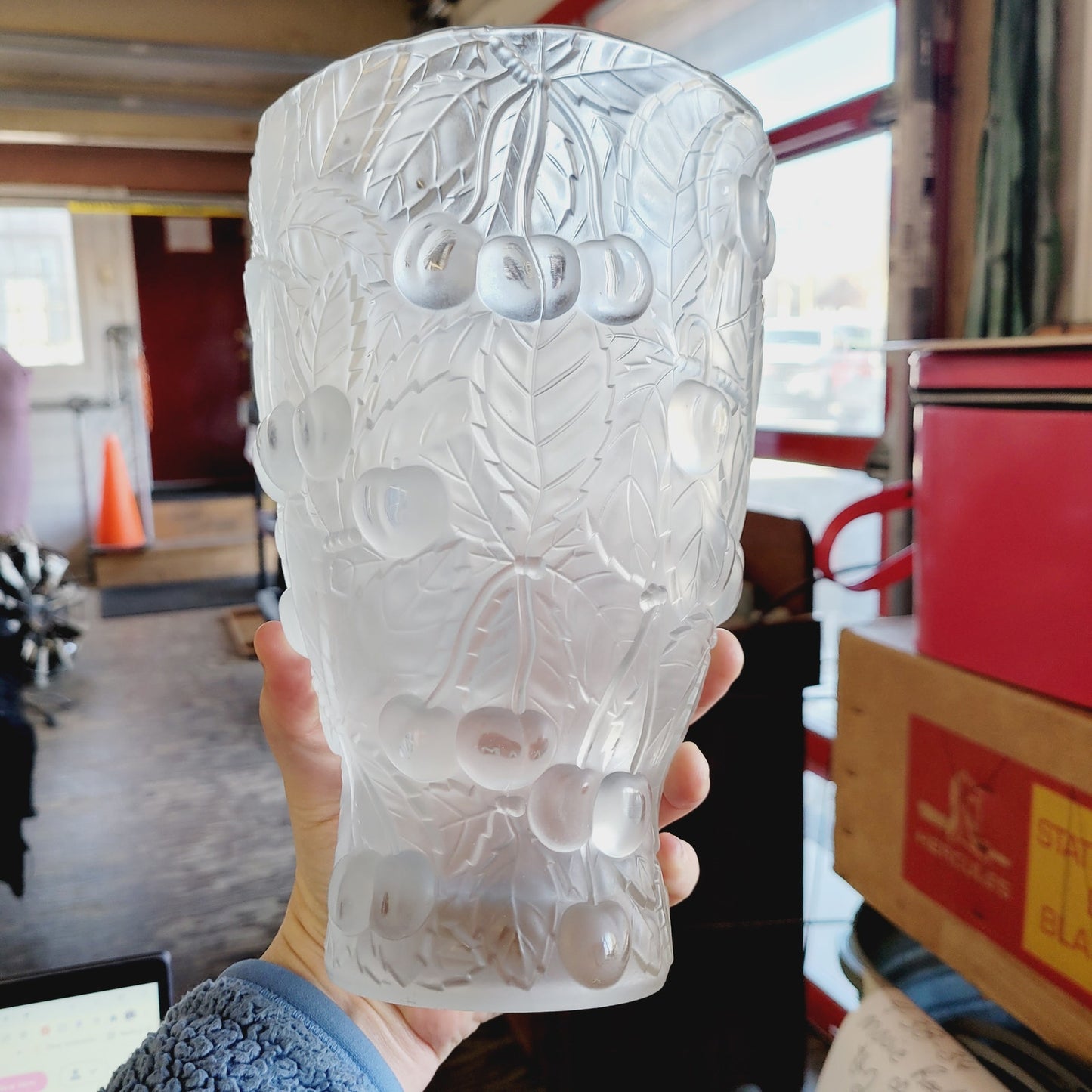 Vintage 1930s Josef Inwald Frosted Cherry Vase 8 1/2
