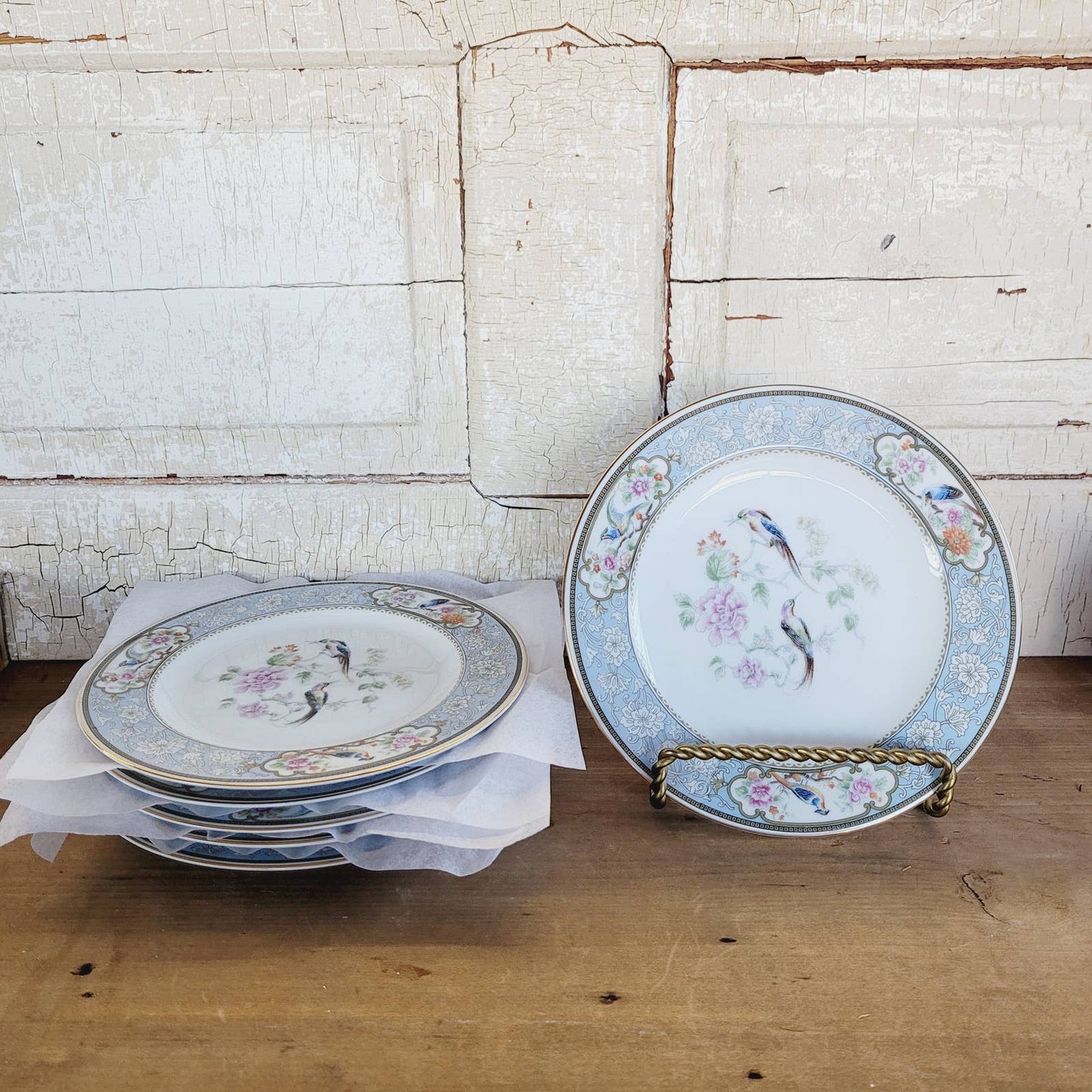 6 1920s Hutschenreuther Luncheon Plates Bird of Paradise
