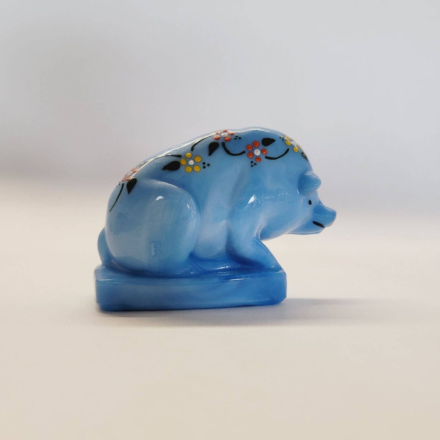 Boyd Glass Pig Handpainted Blue Slag