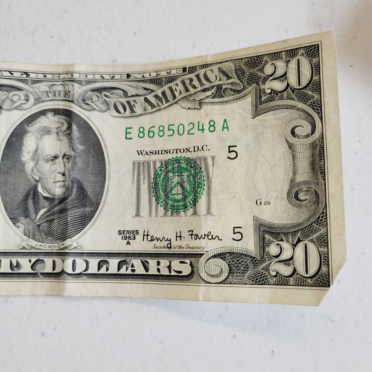 1963 A $20 Twenty Dollar Bill Currency E