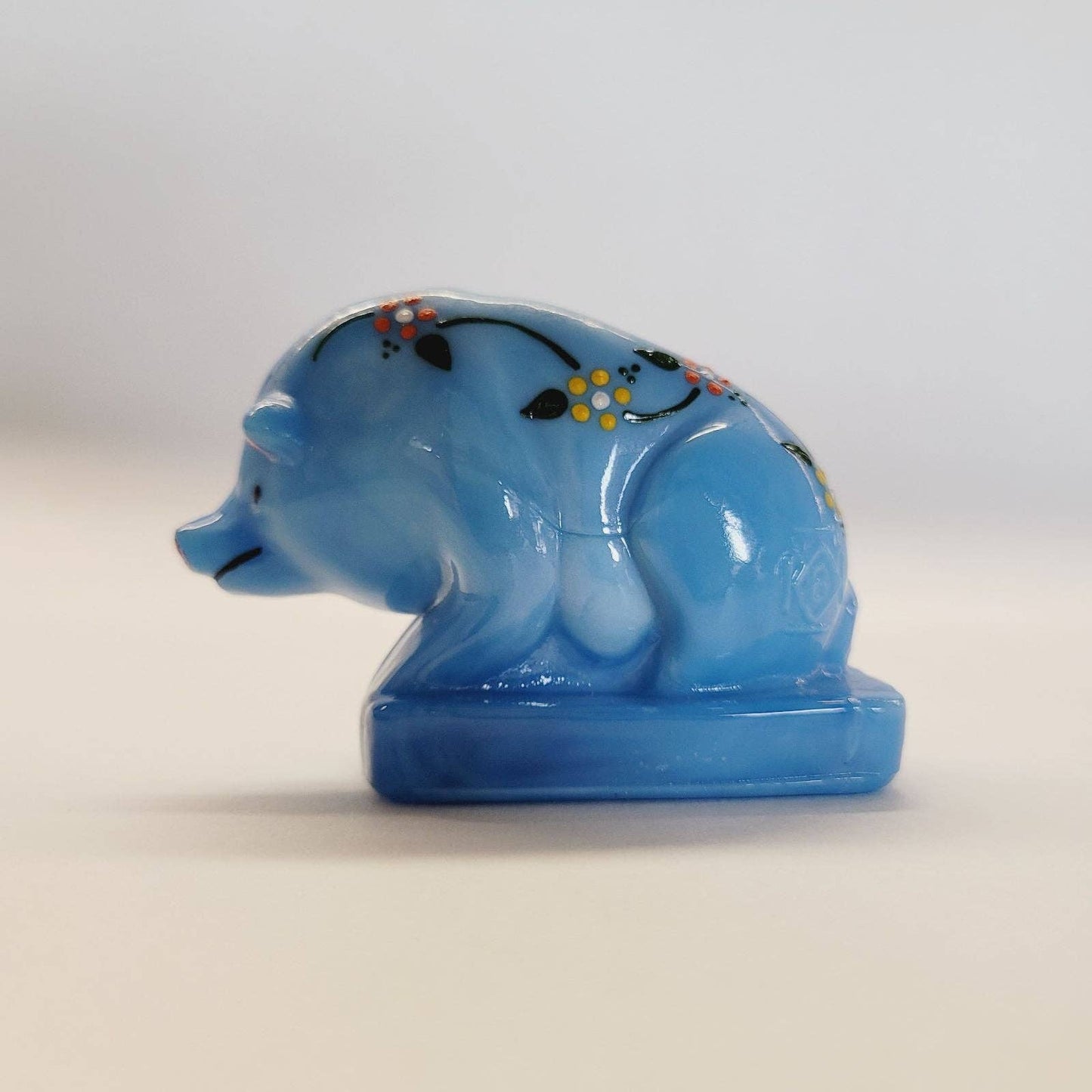 Boyd Glass Pig Handpainted Blue Slag