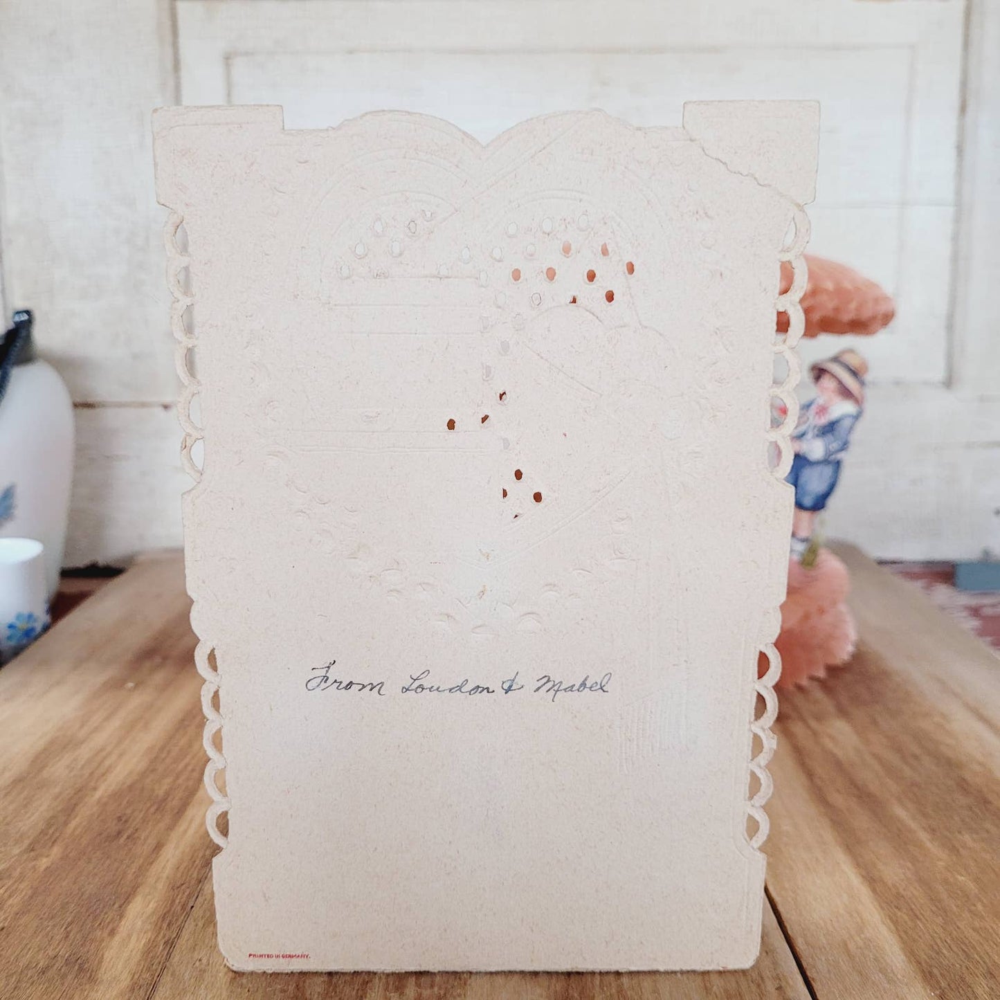 2 Antique Vintage Valentines Cards 3D Honeycomb Victorian Die Cut