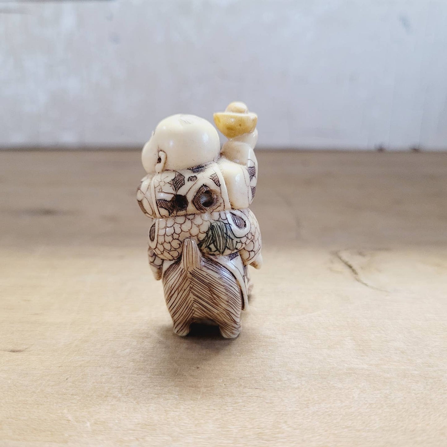 Japanese Antique Netsuke Man on Animal