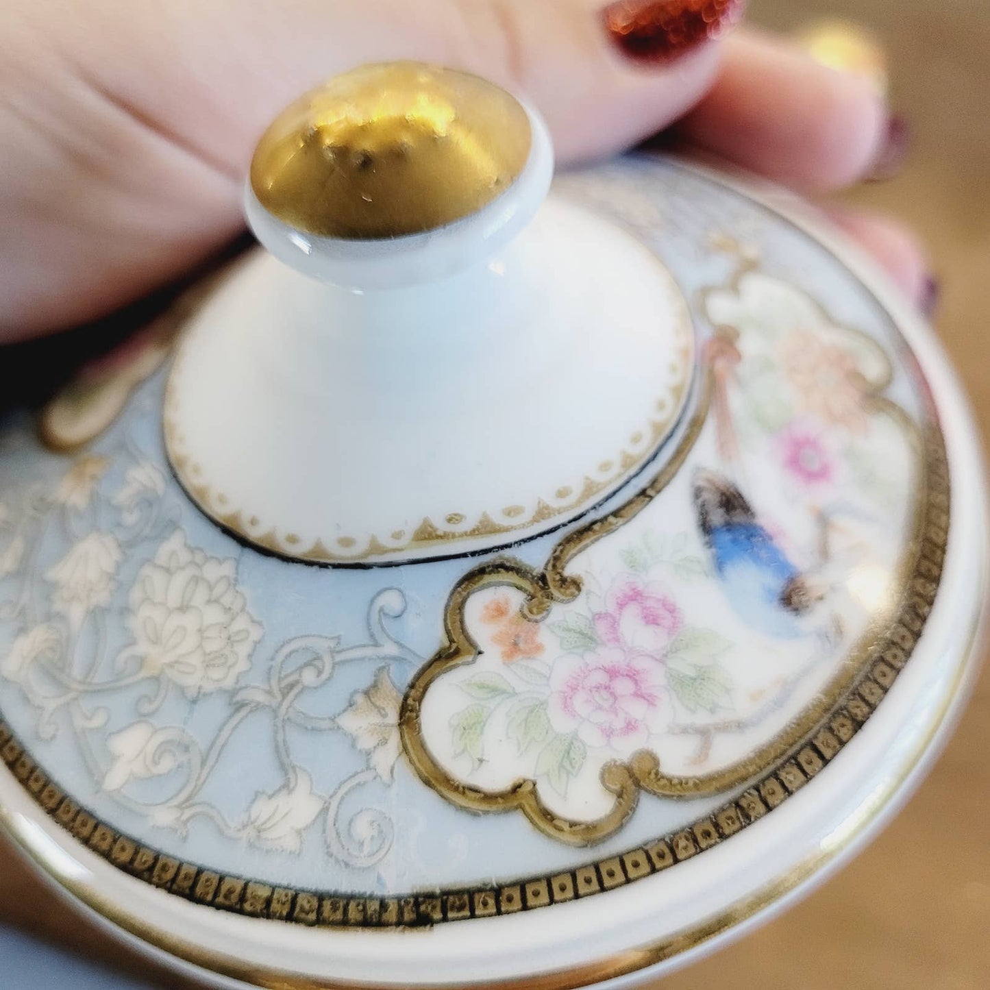 Vintage Hutschenreuther Sugar Bowl and Lid Bird of Paradise