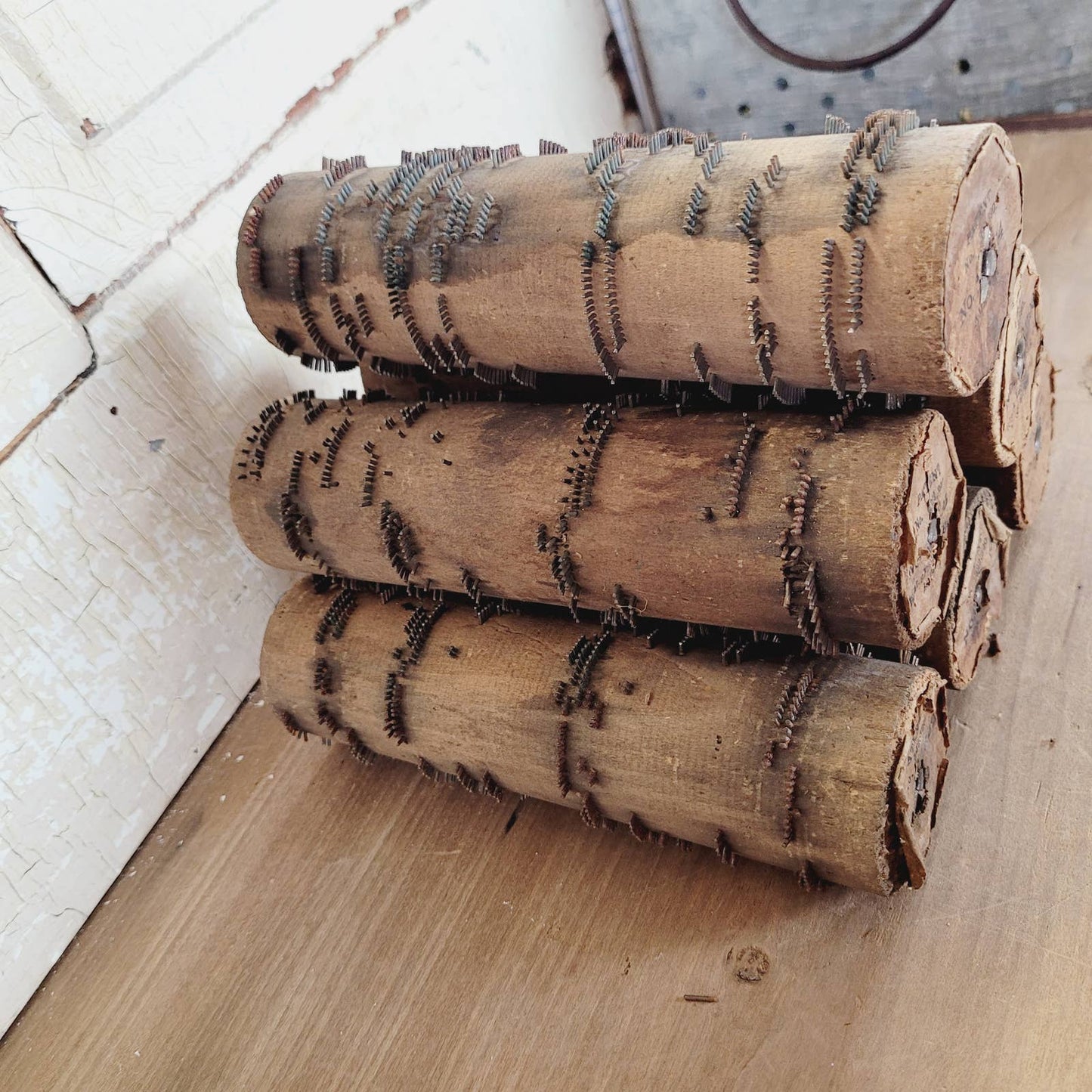 (6) Antique Wood Cob Music Rolls Silent Night America Jesus Tipperary & More