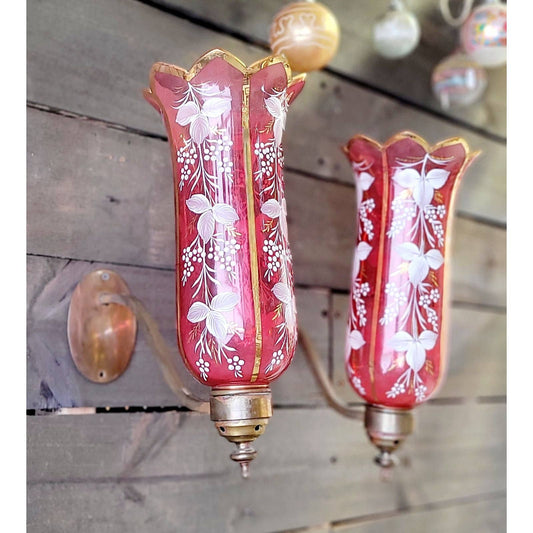 VINTAGE CRANBERRY GLASS WALL SCONCES