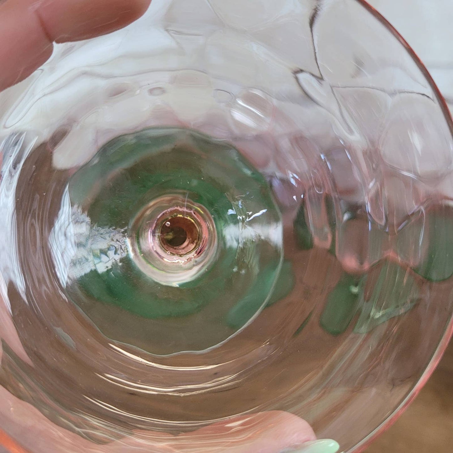 (8) Diamond Optic Pink Green Uranium Sherbet Champagne Coupe Depression Vintage