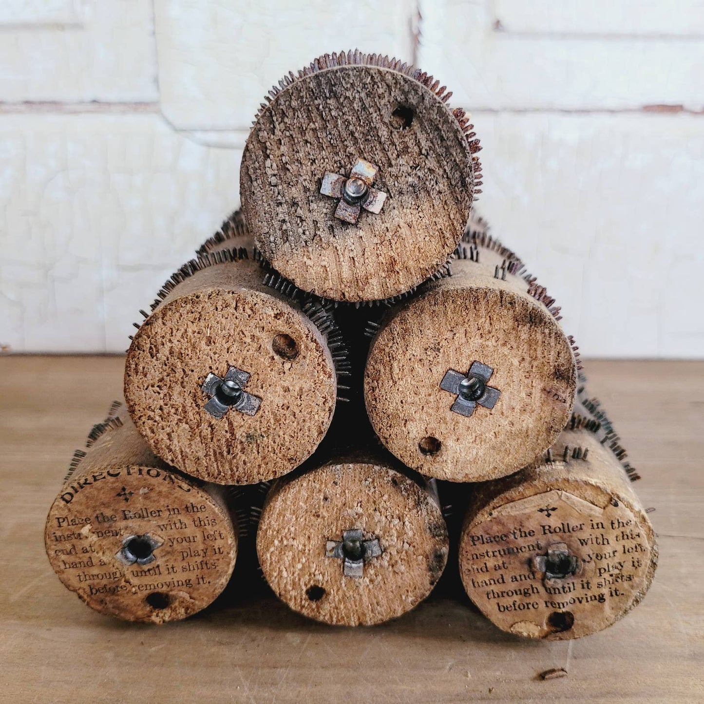 (6) Antique Wood Cob Music Rolls Silent Night America Jesus Tipperary & More