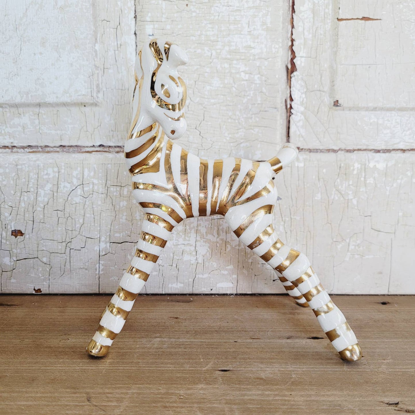 Vintage Gold Striped Zebra Figurine MCM