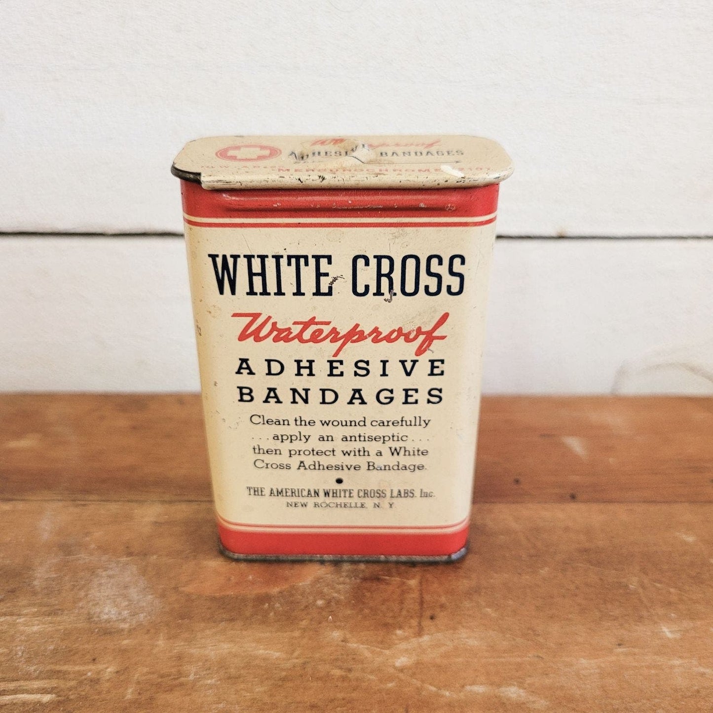 Vintage White Cross Bandages Tin