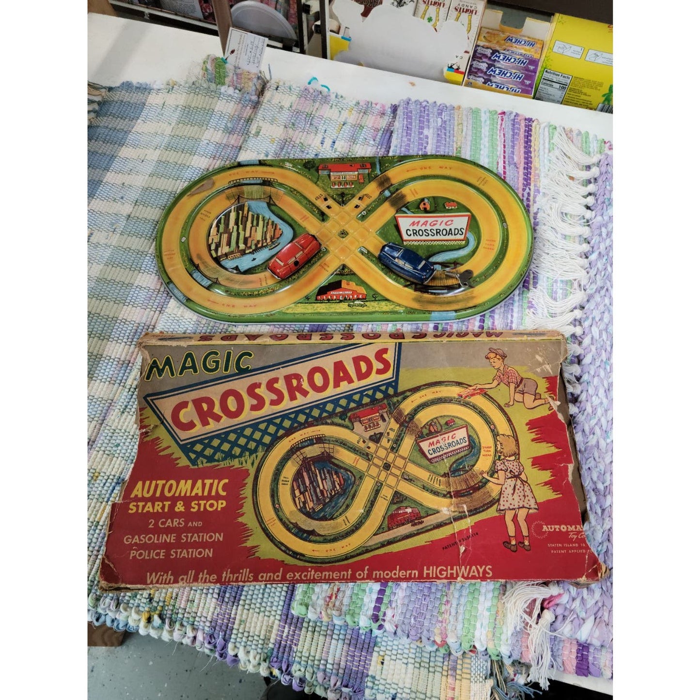 1930s Vintage Tin Toy: AUTOMATIC TOY CO. Magic Crossroads Game