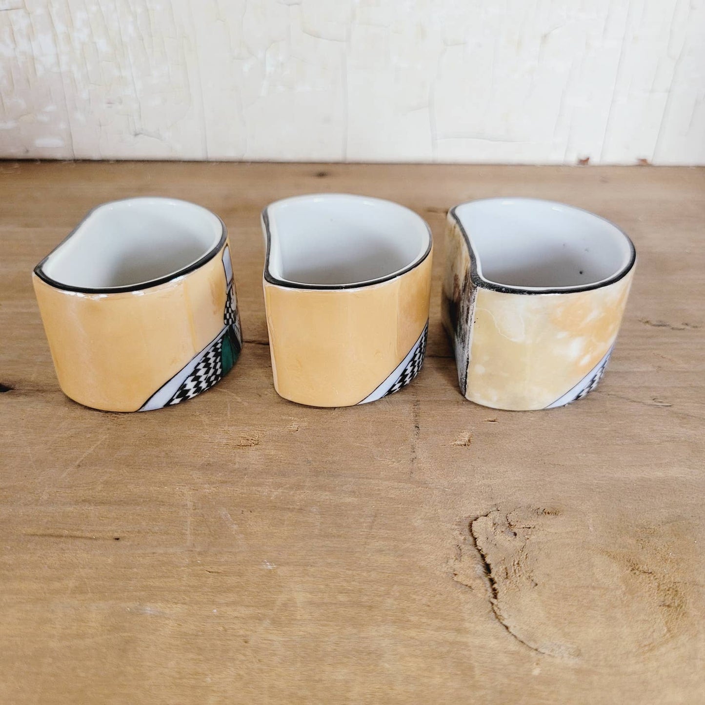 3 Vintage Noritake M Japan Napkin Ring Art Deco Lusterware Man Checkered Cape