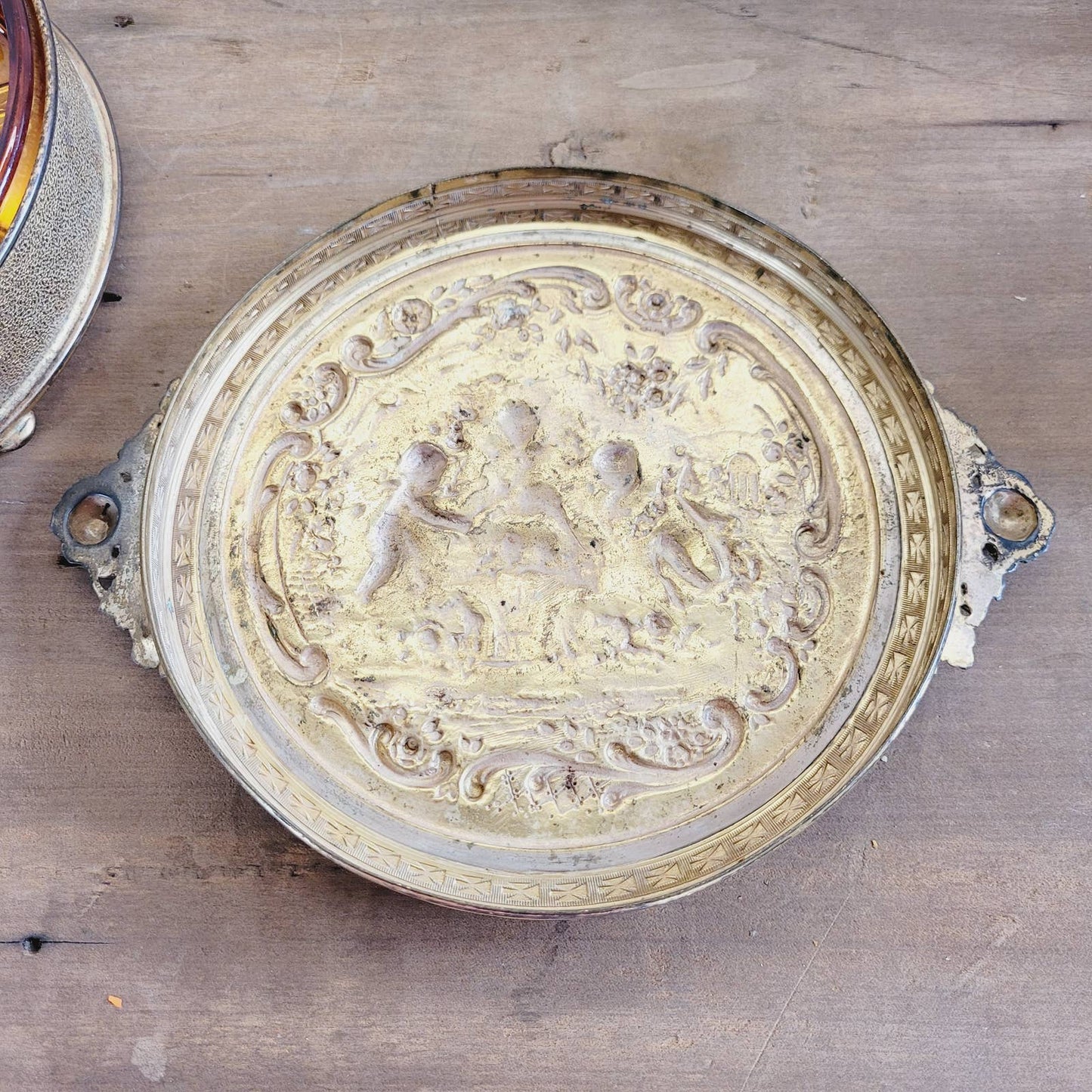 Circa 1910-30's Apollo Antique Glass and Brass Divided Vanity w/ Lid and Cherubs