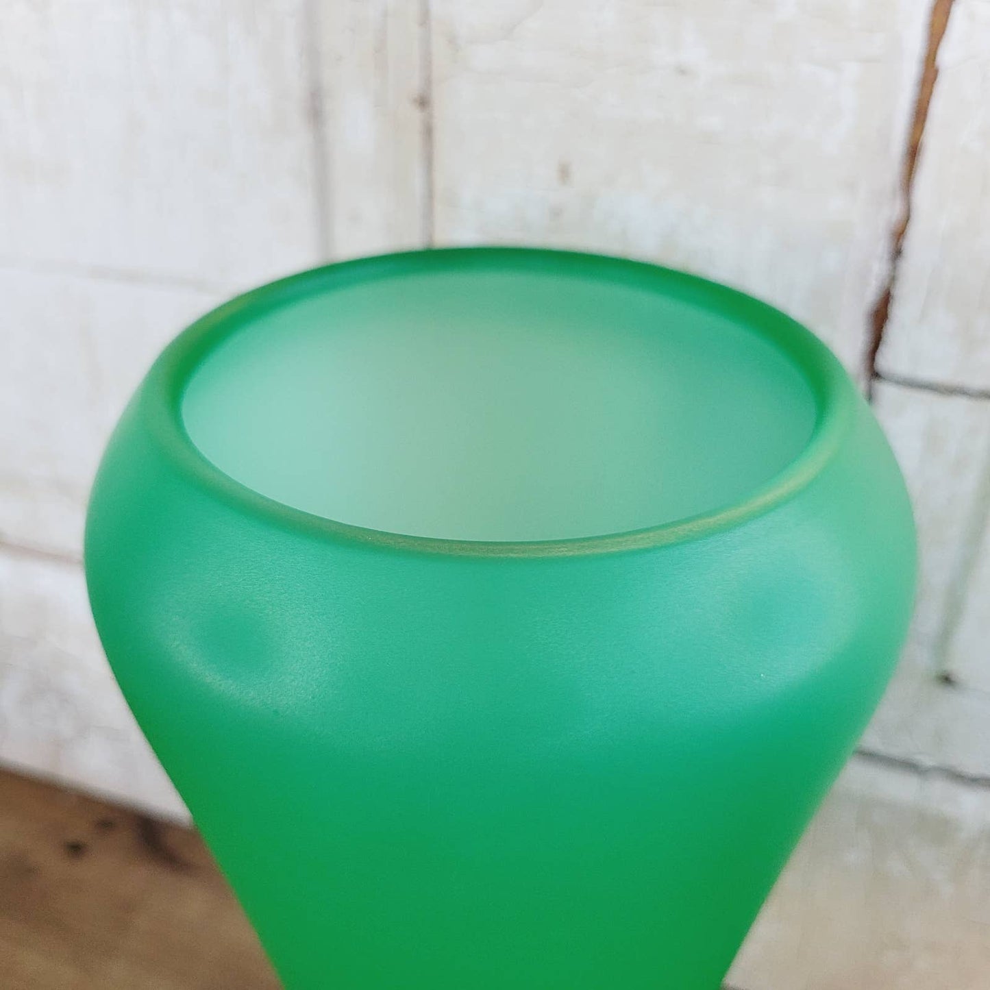 1930s Vintage Tiffin Glass Emerald Green Satin Vase LARGE Art Deco GLOWS