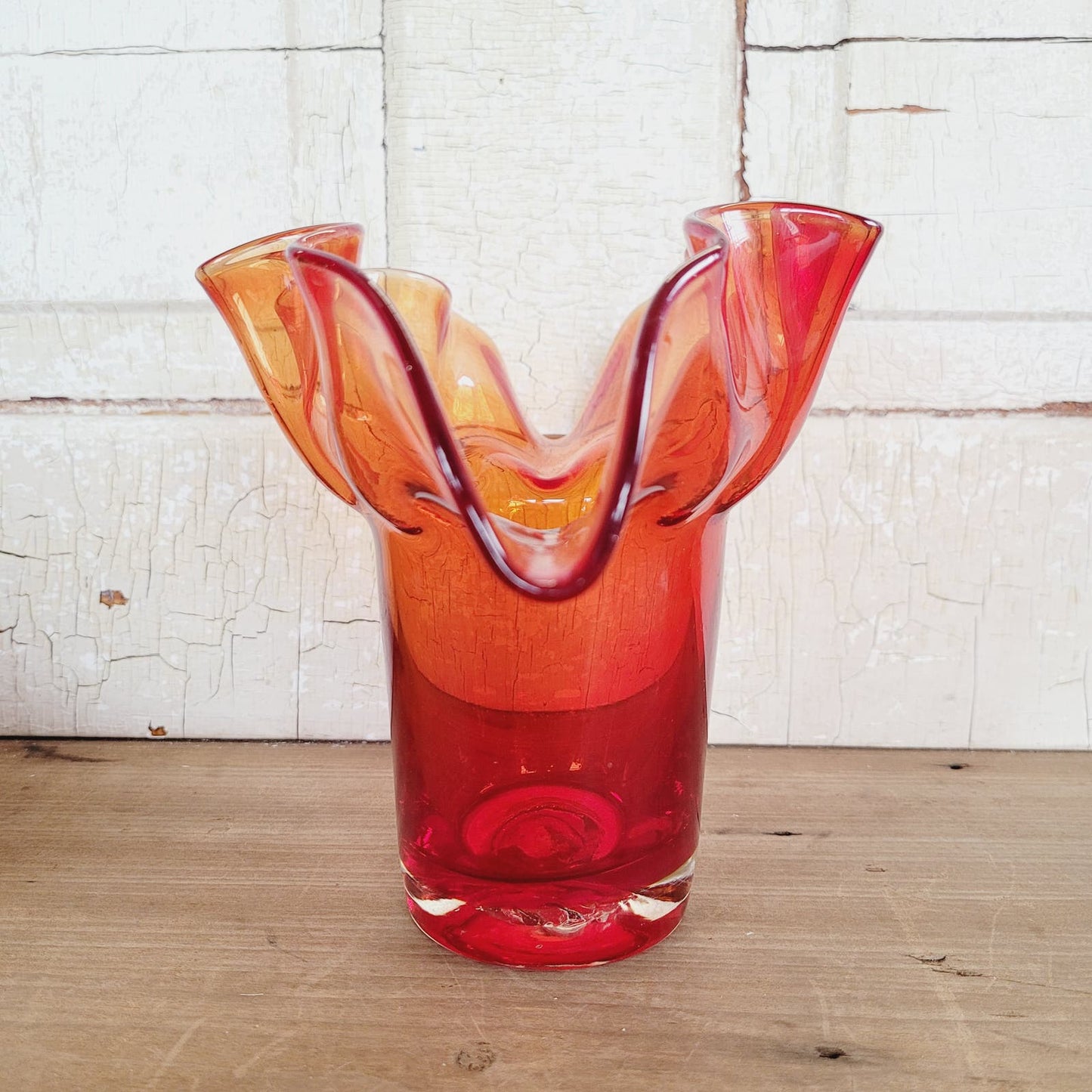 Vintage Fan Vase Red and Orange