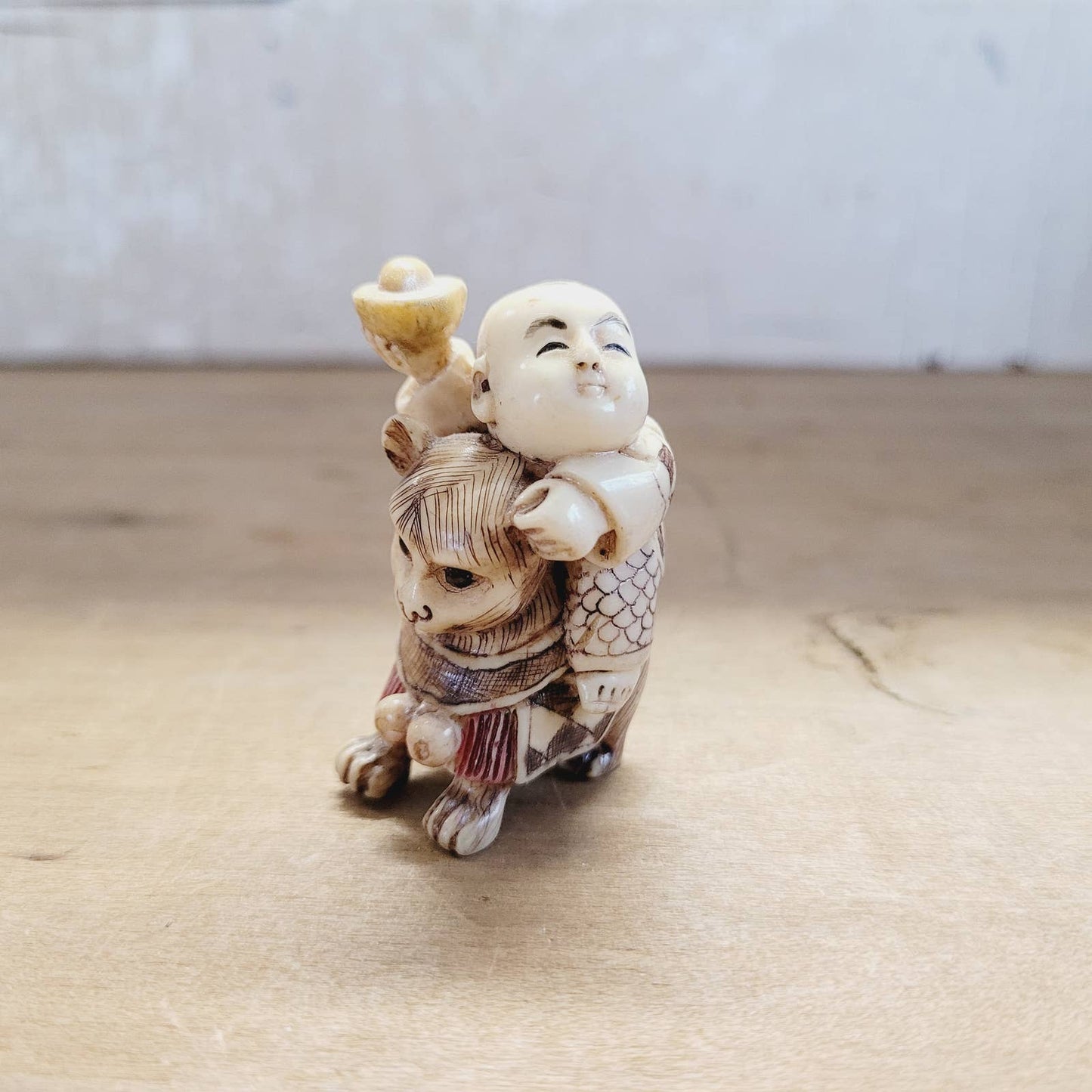 Japanese Antique Netsuke Man on Animal