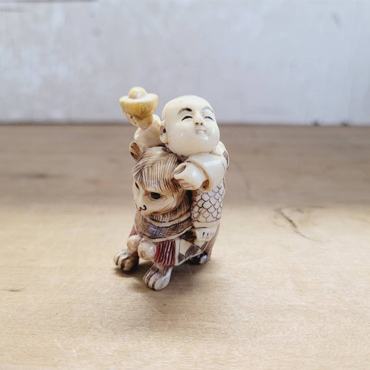 Japanese Antique Netsuke Man on Animal