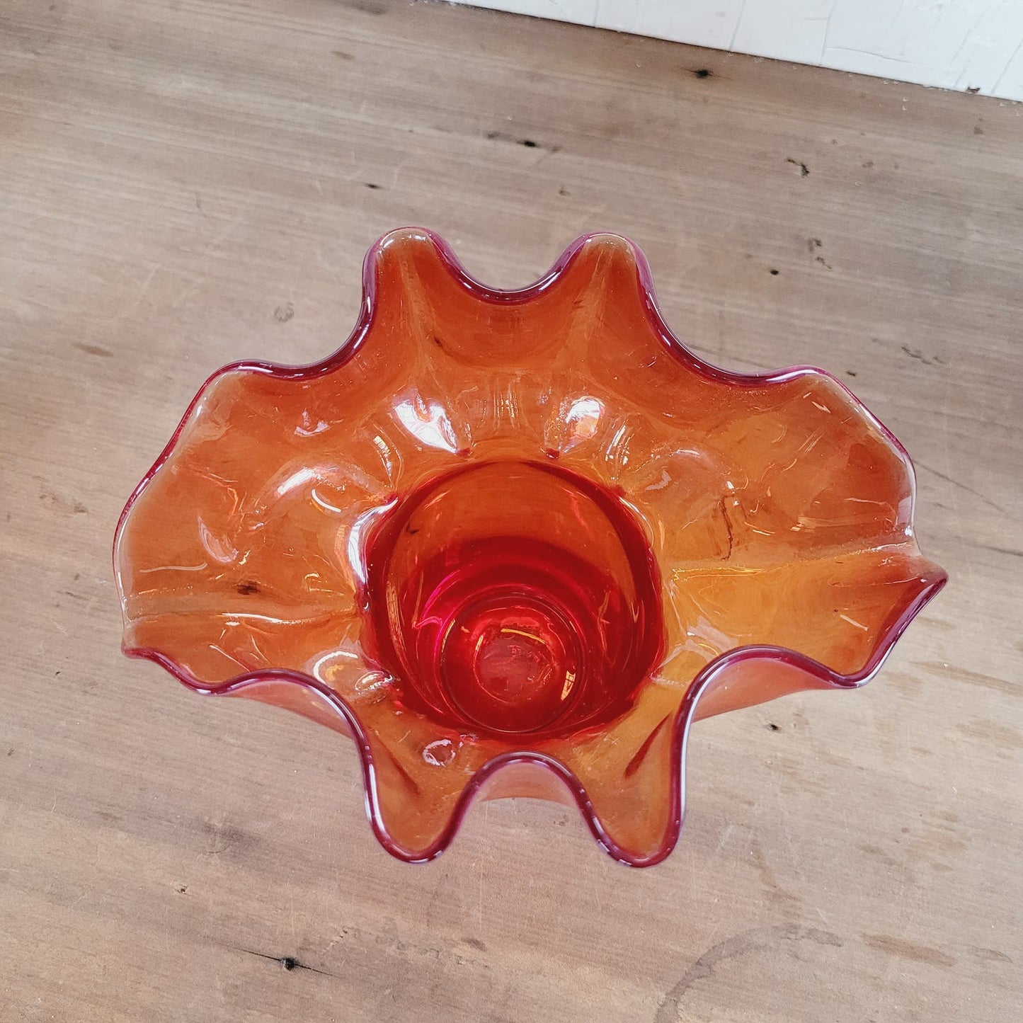 Vintage Fan Vase Red and Orange