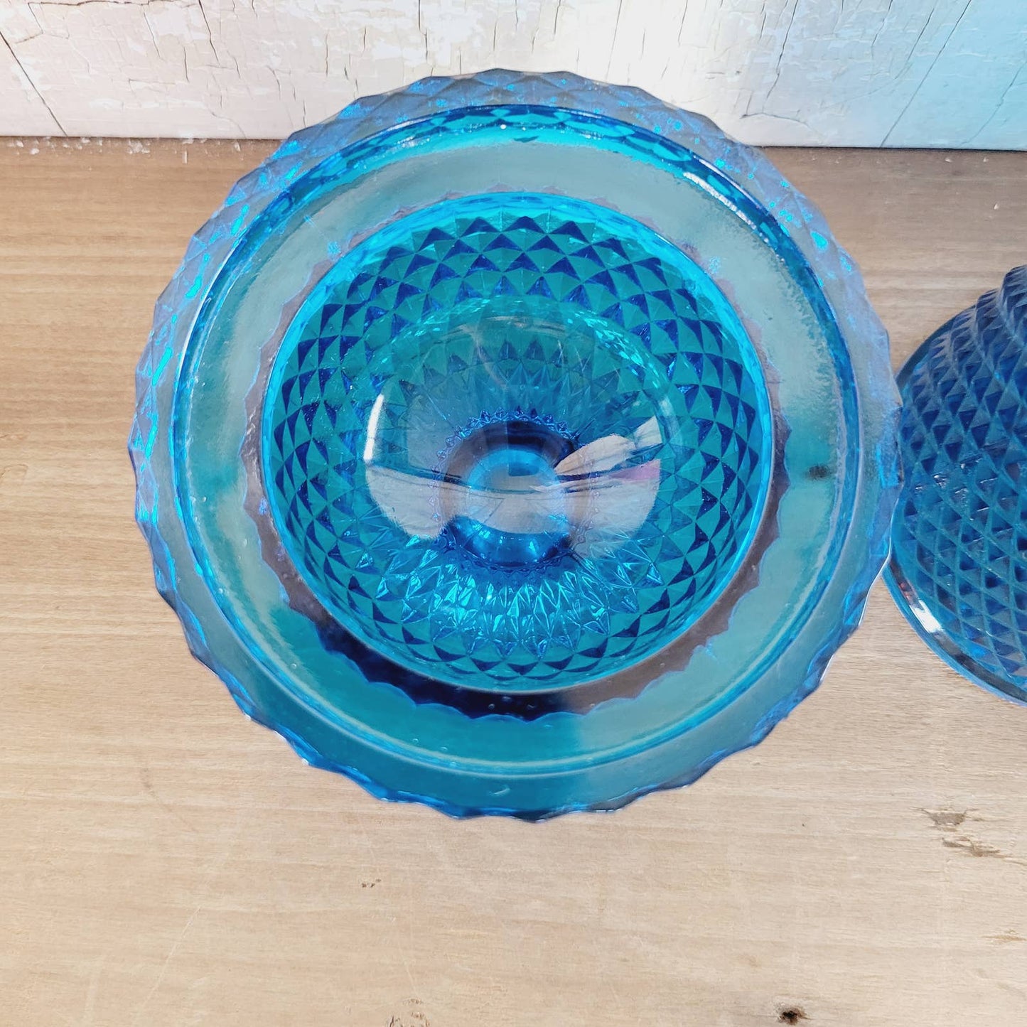 Vintage Viking Glass Blue Diamond Point Fairy Lamp