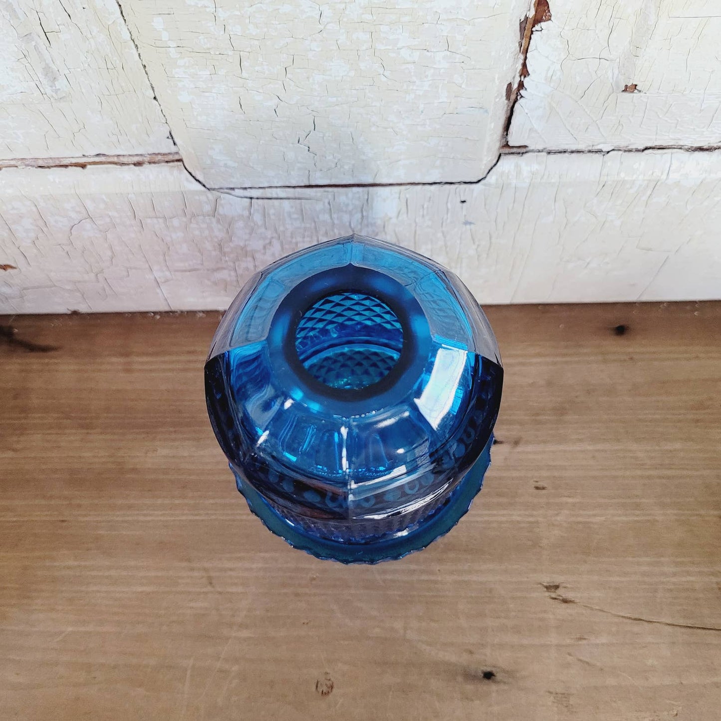 Vintage Viking Glass Blue Diamond Point Fairy Lamp