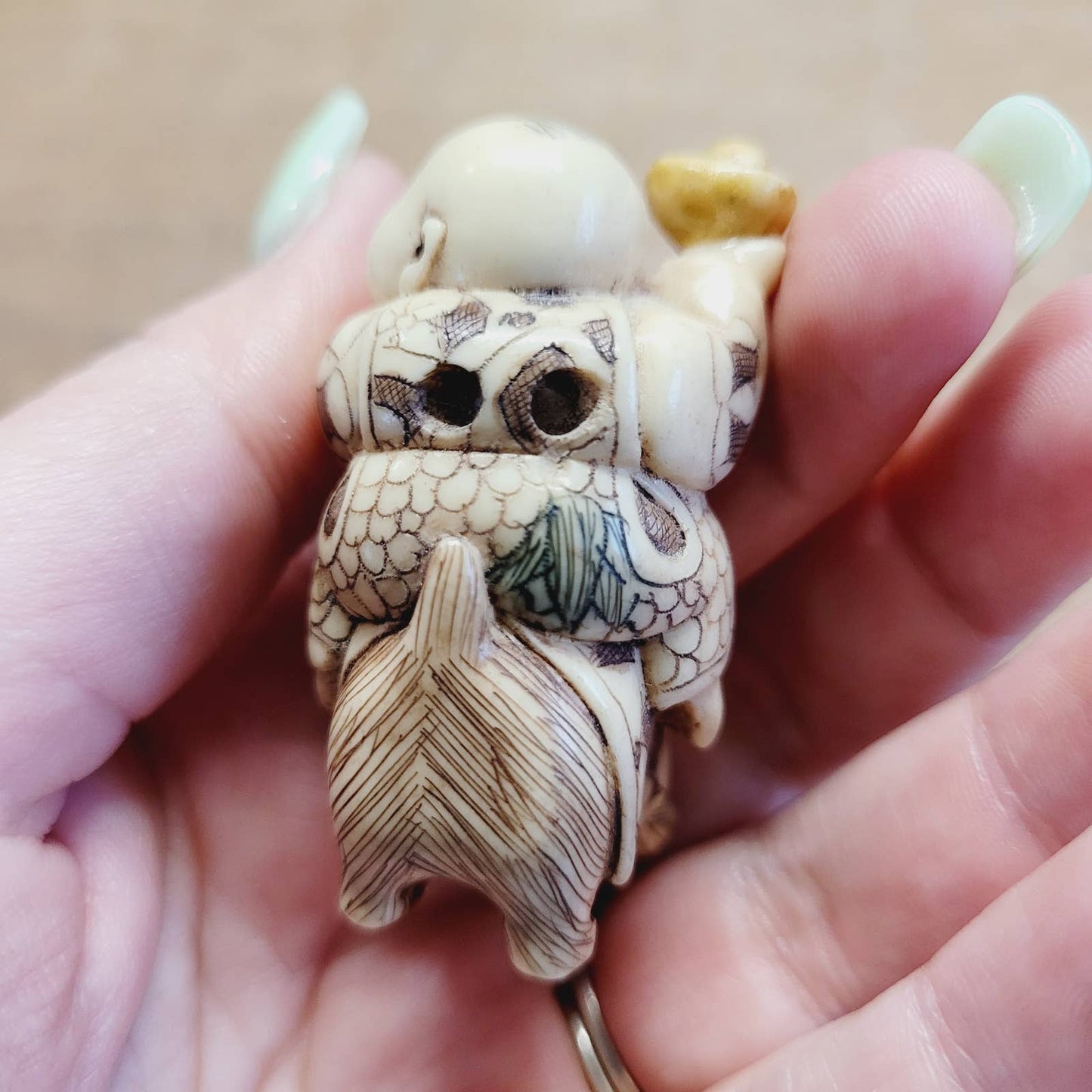 Japanese Antique Netsuke Man on Animal