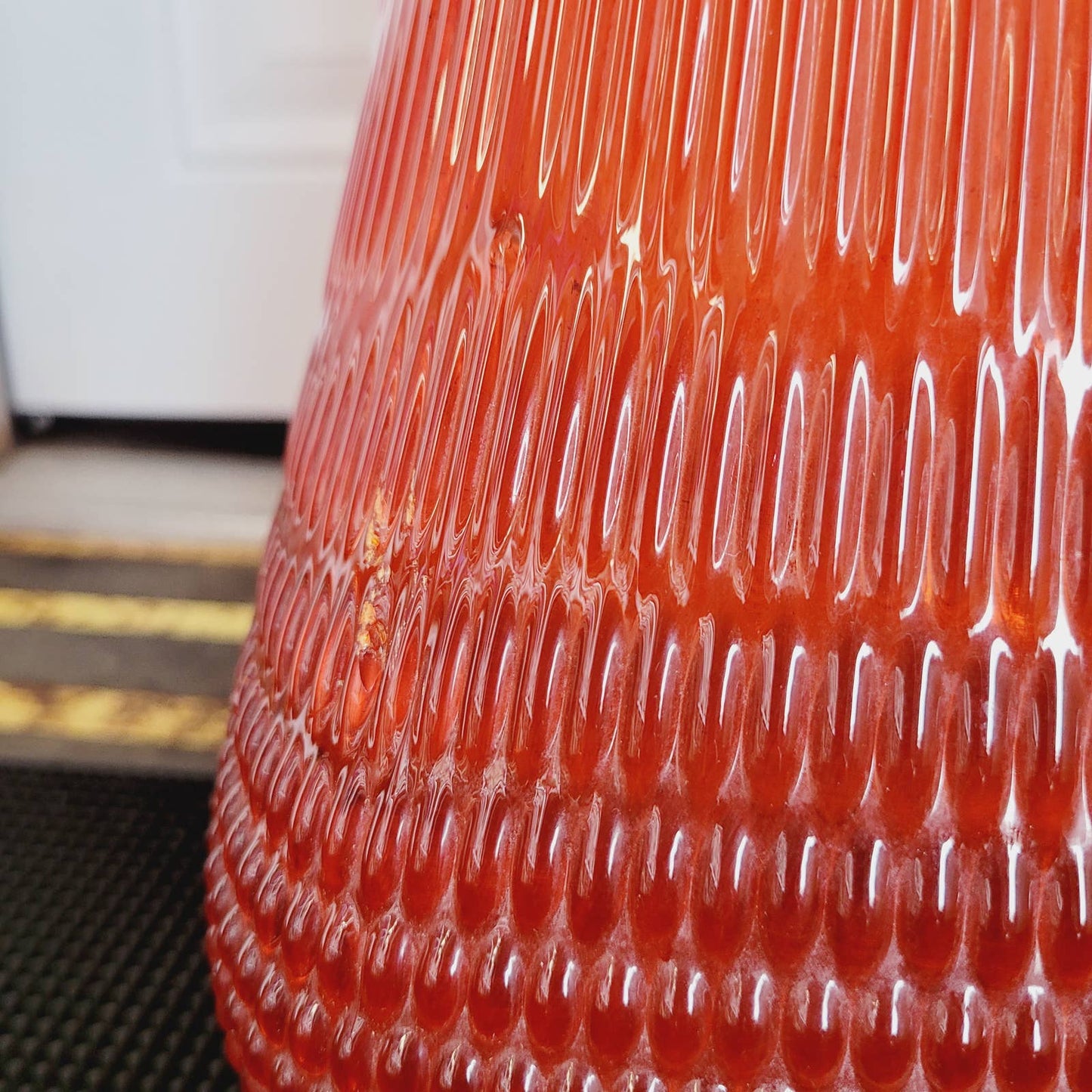 Mid Century 34" LE SMITH Swung Floor Vase Nubby Butt Tangerine AMBERINA