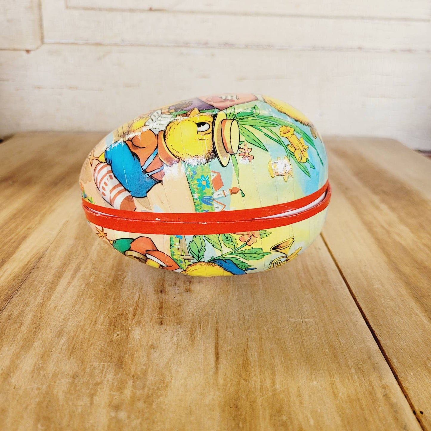 Vintage 5" Paper Mache Egg Western Germany 3 Chicks Peeps