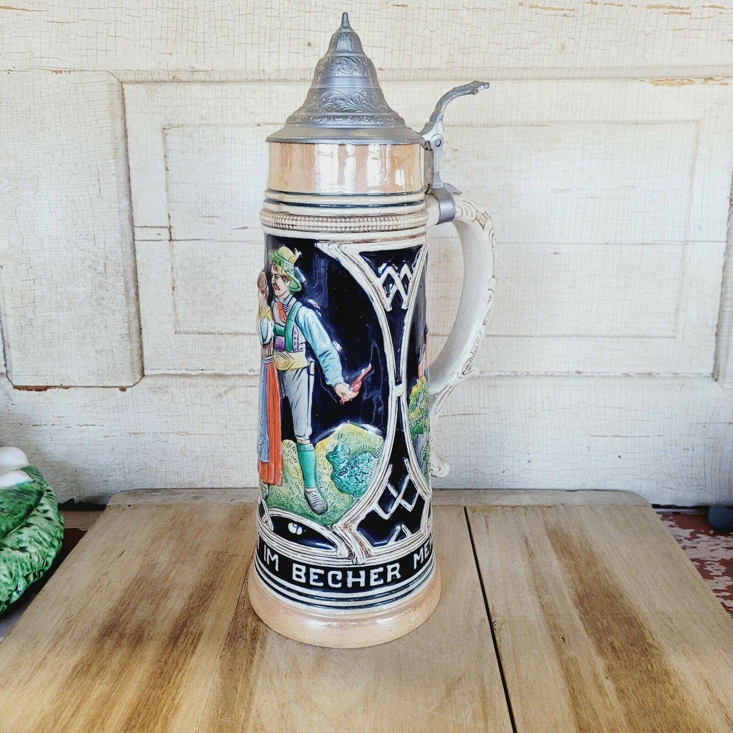 Vintage Large 14" Tall German Stoneware Lidded Beer Mug Stein Germany Thewalt.