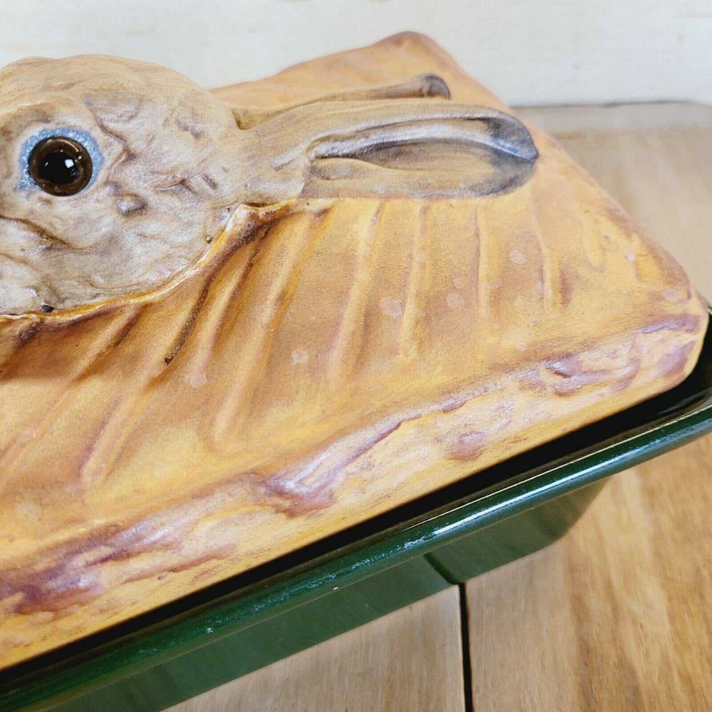 Vintage Pillivuyt France #4 Hare Rabbit Majolica Terrine Casserole Glass Eyes