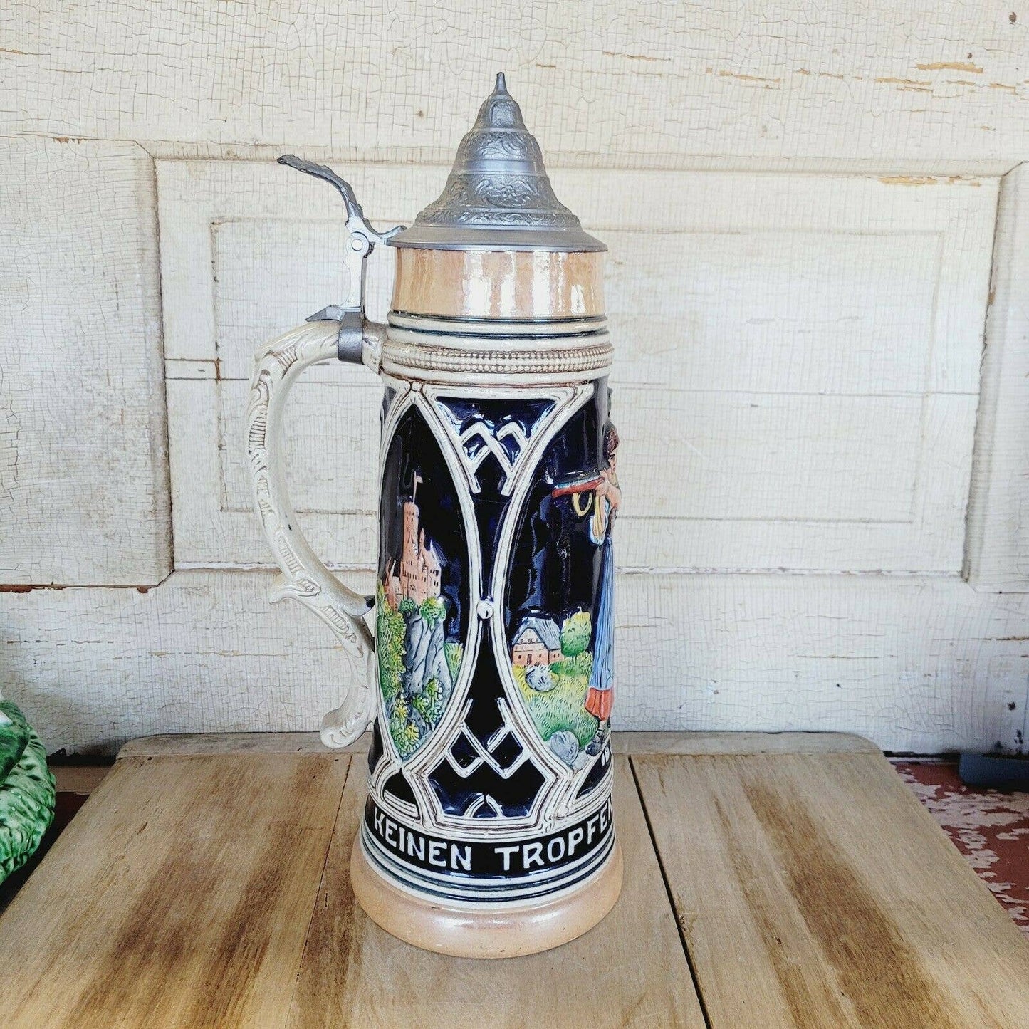 Vintage Large 14" Tall German Stoneware Lidded Beer Mug Stein Germany Thewalt.