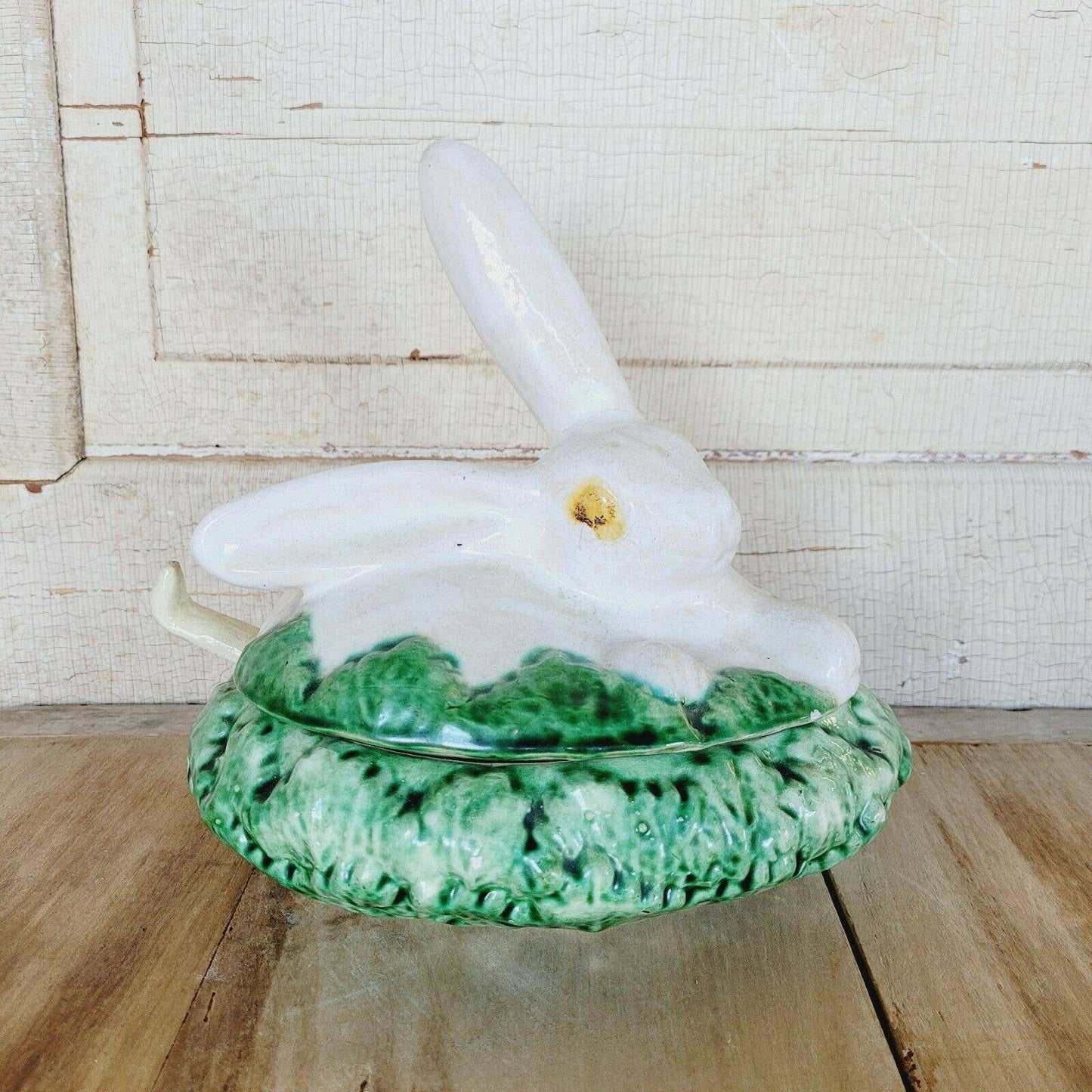 Antique MAJOLICA RABBIT SOUP TUREEN with Ladle.