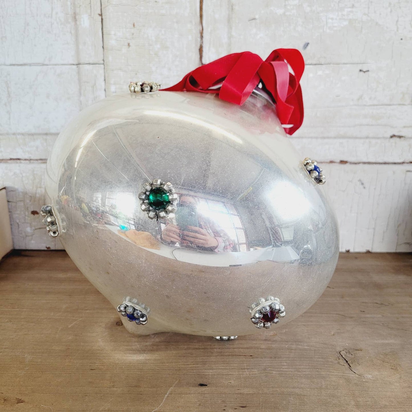 Antique Jumbo XL Mercury Glass Store Display Christmas Ornament 10" #2