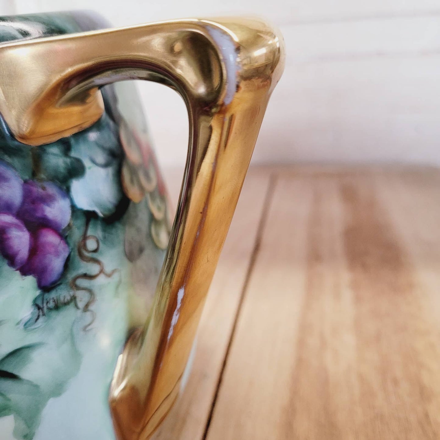 Antique Cider Lemonade Pitcher with Grapes Signed from Germany