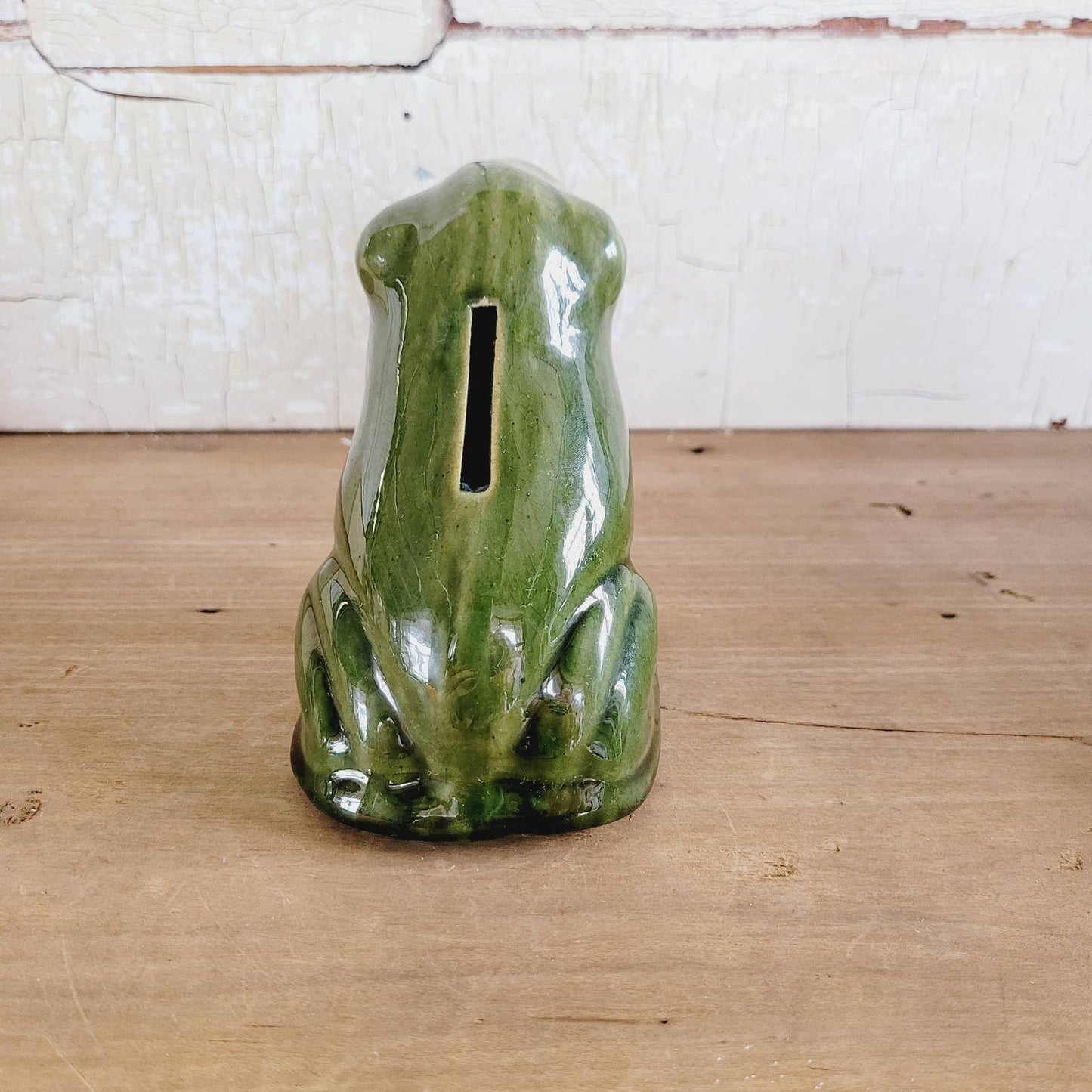 Vintage Seated Frog Pottery Bank