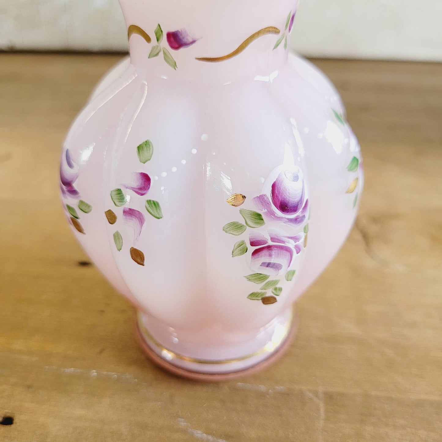 Fenton Art Glass Charleton Collection Pink Melon Vase Signed